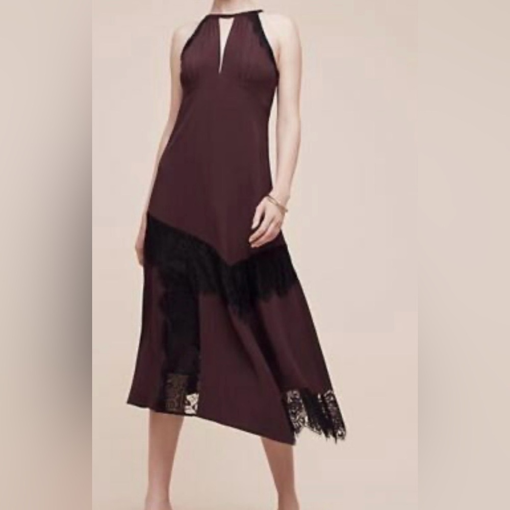 Sleeveless Lace-Trim Midi Dress in Deep Plum
